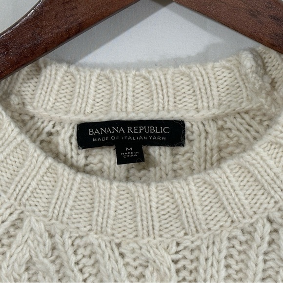 Banana Republic Italian Yarn Fringe Hem Cable Knit Sweater Women’s Medium Ivory - Picture 5 of 5